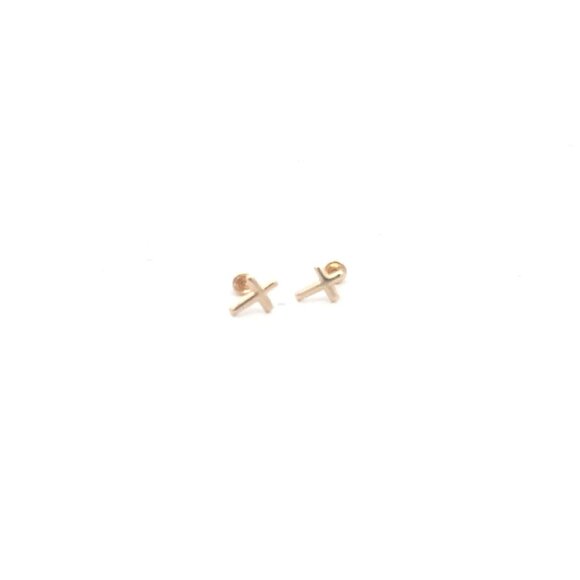 14K Gold Stud Earrings Cross Screw Back Type Very Tiny - Picture 1 of 5